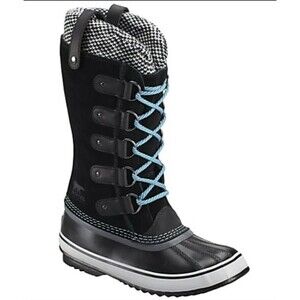 Sorel Joan Of Arctic Knit Waterproof Snow Boots Black Houndstooth Aqua Size 11